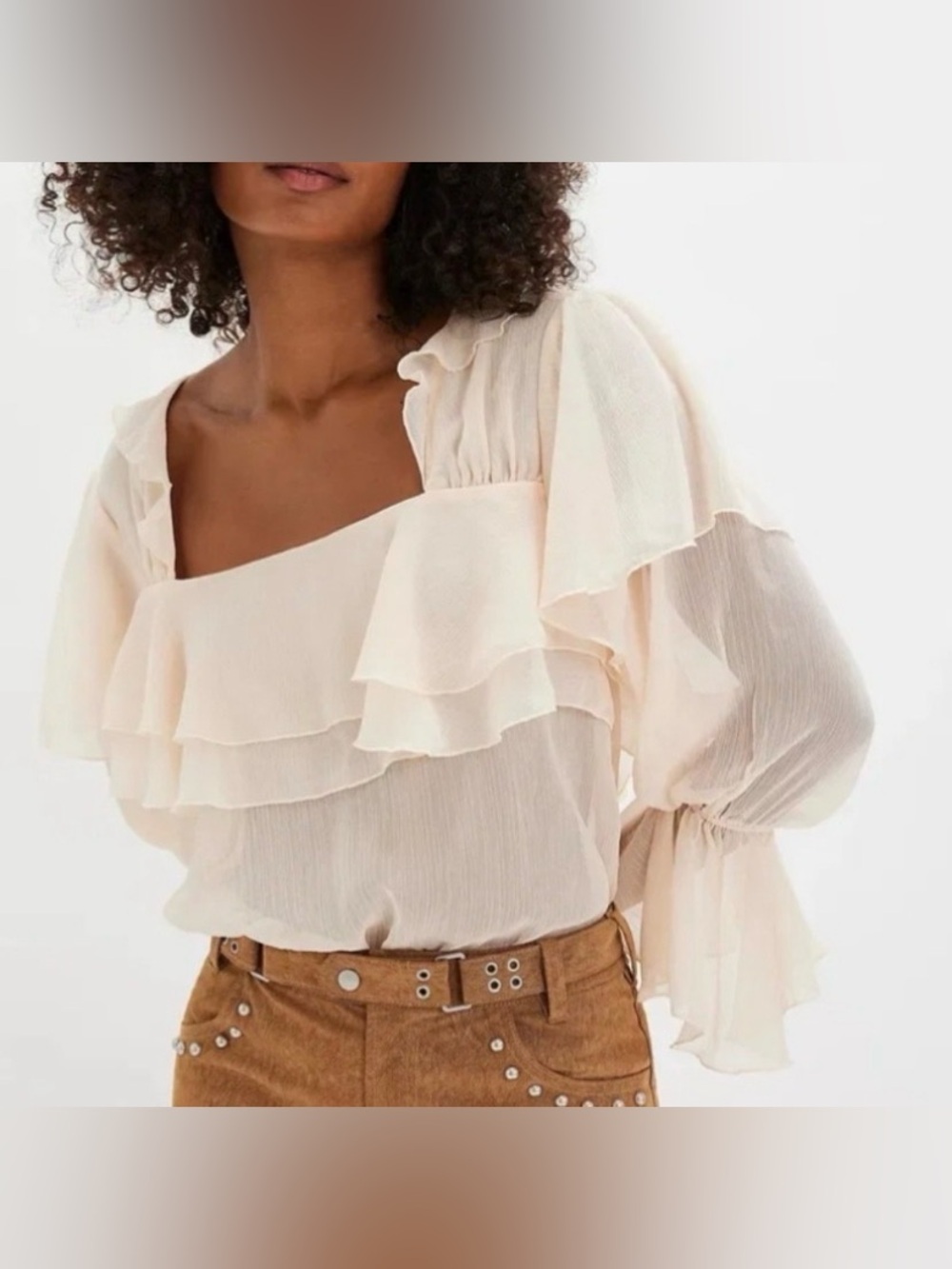 Intimately By Free People “Give Me Drama”Peach Ruffle Body Suit